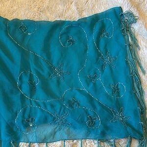 Bijoux Terner Teal Y2K Scarf with Star Embroidery